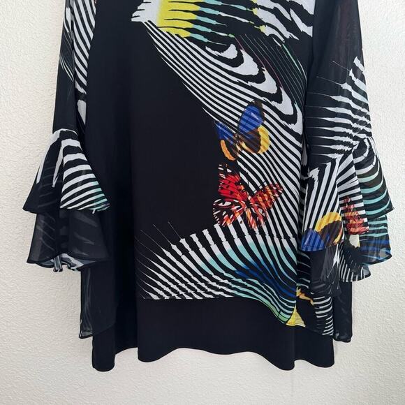 IC by Connie K Medium Wearable Art to Wear Blouse Butterfly Print Black Boho - Picture 8 of 10